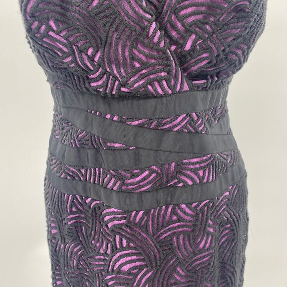 Tadashi Shoji Embroidered Lace Cocktail Dress Sheath Surplice Black Purple 10 - Picture 3 of 9